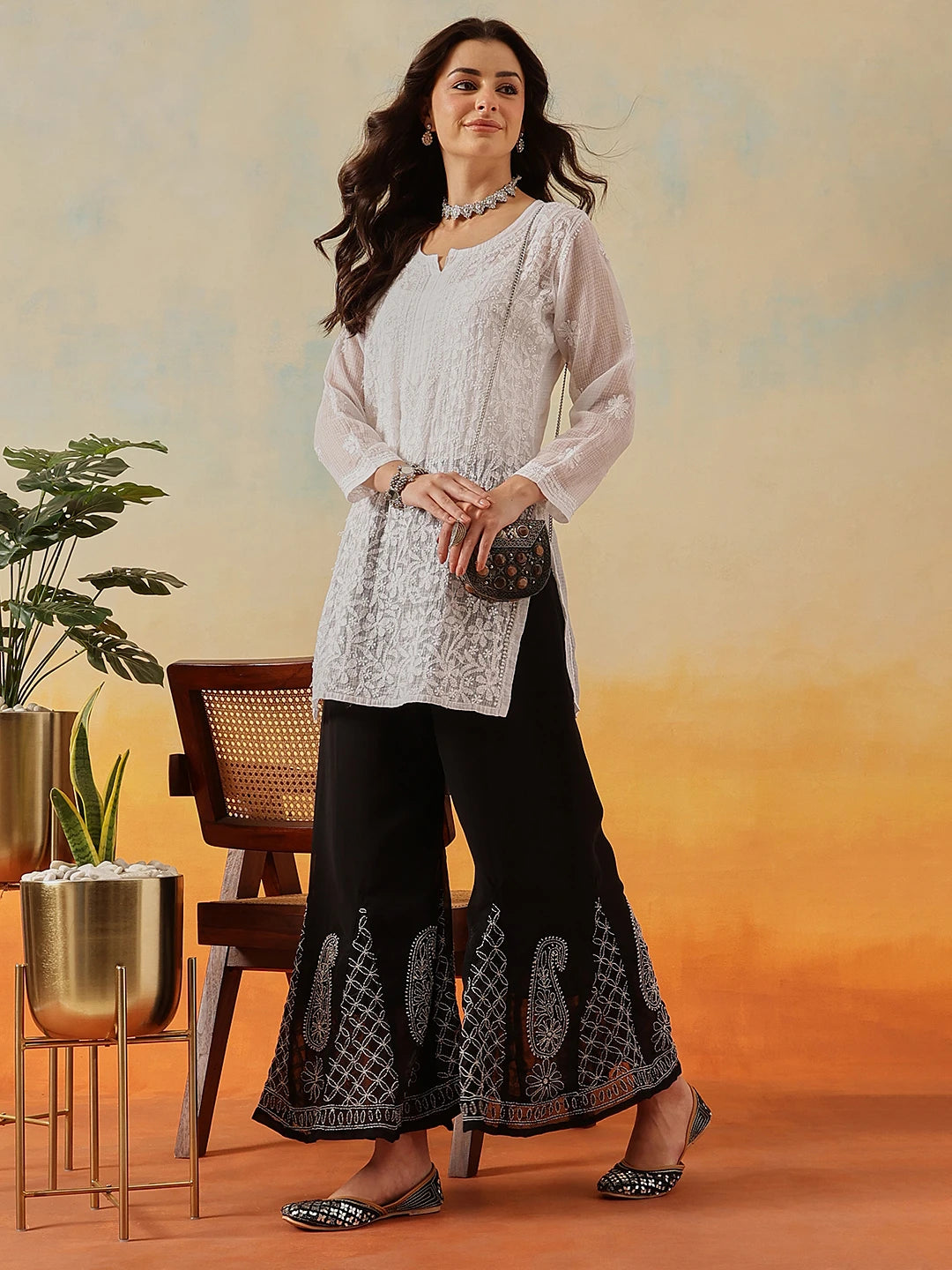 Ada Hand Embroidered Black Georgette Lucknowi Chikankari Palazzo A711197