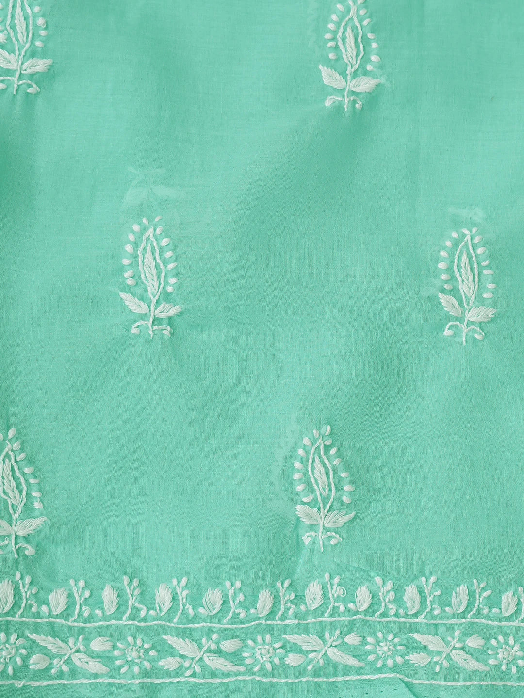 Ada Hand Embroidered Sea Green Cotton Lucknowi Chikankari Unstitched Suit Piece 01A595934