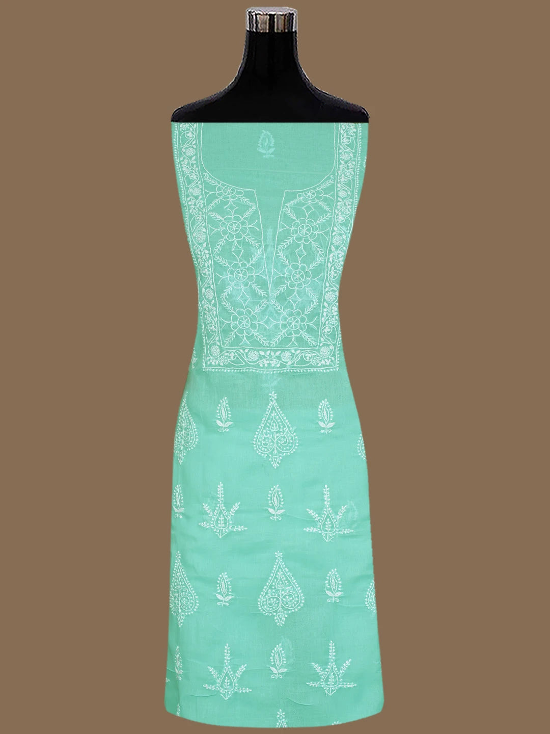 Ada Hand Embroidered Sea Green Cotton Lucknowi Chikankari Unstitched Suit Piece 01A595934