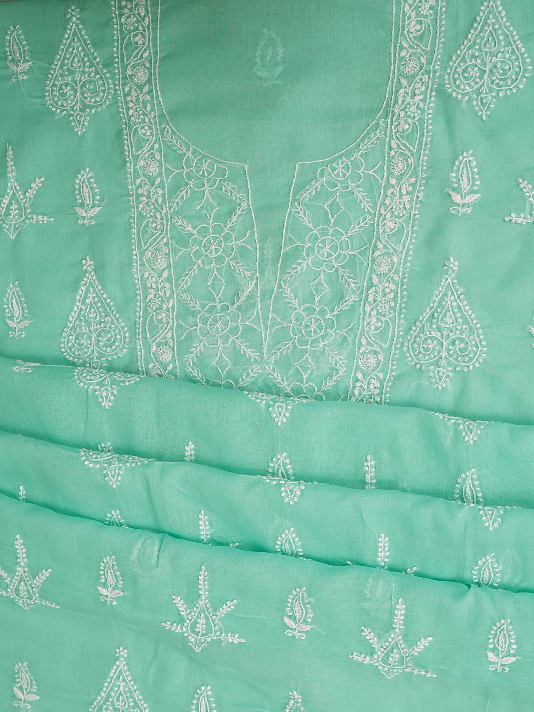 Ada Hand Embroidered Sea Green Cotton Lucknowi Chikankari Unstitched Suit Piece 01A595934