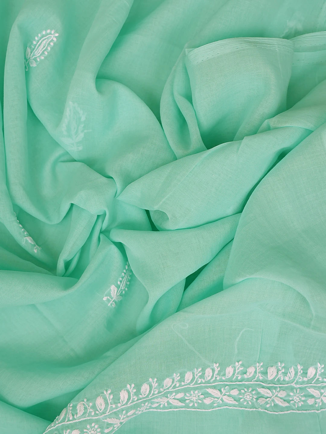 Ada Hand Embroidered Sea Green Cotton Lucknowi Chikankari Unstitched Suit Piece 01A595934