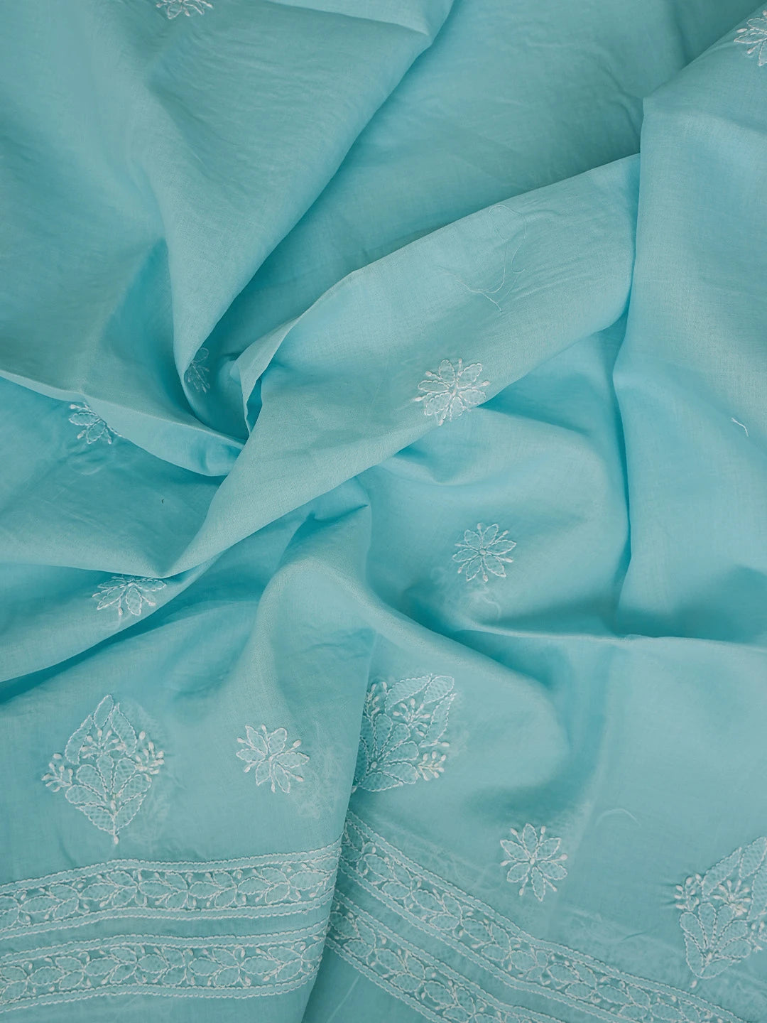Ada Hand Embroidered Blue Cotton Lucknowi Chikankari Unstitched Suit Piece 01A670940