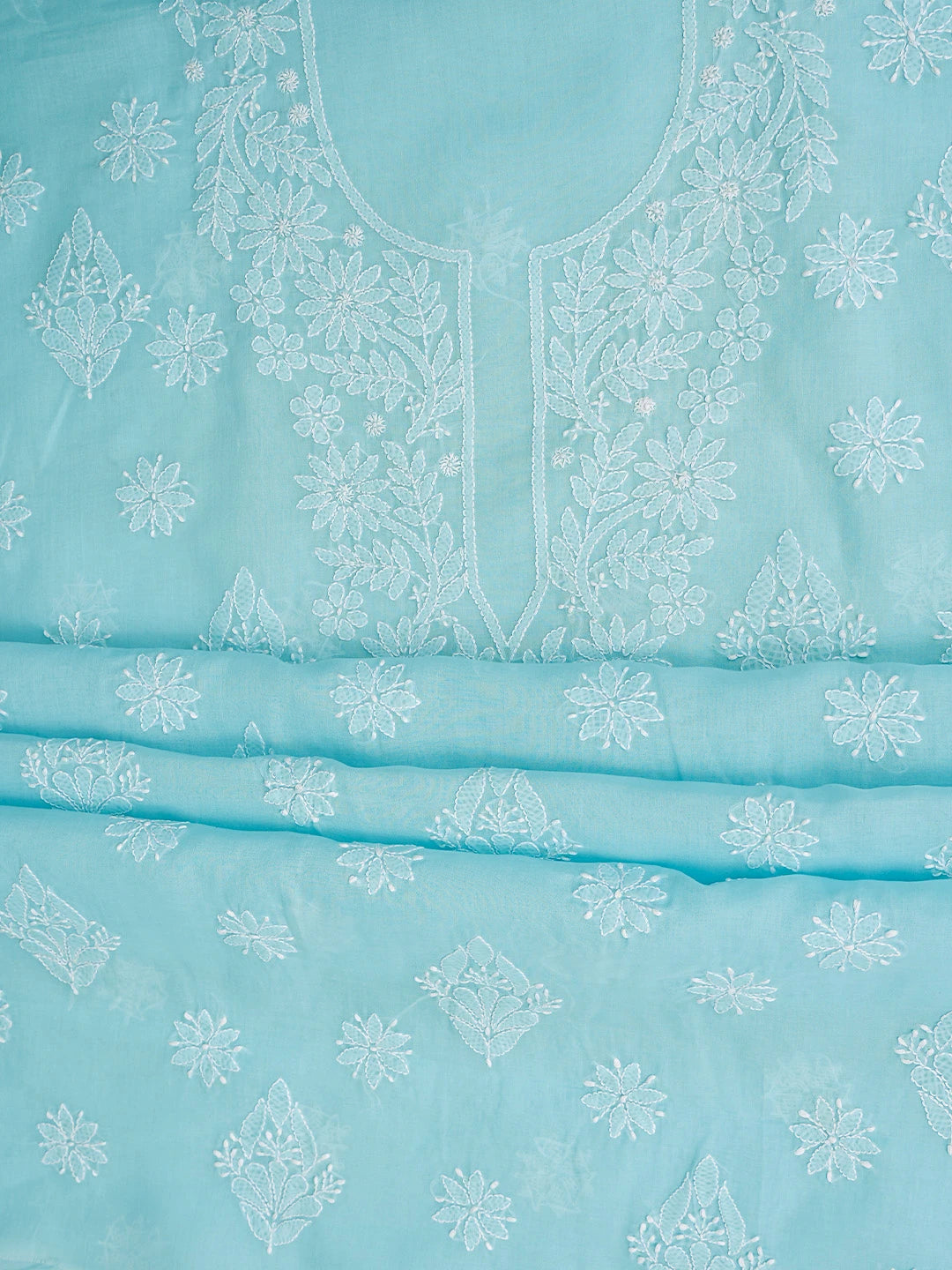 Ada Hand Embroidered Blue Cotton Lucknowi Chikankari Unstitched Suit Piece 01A670940