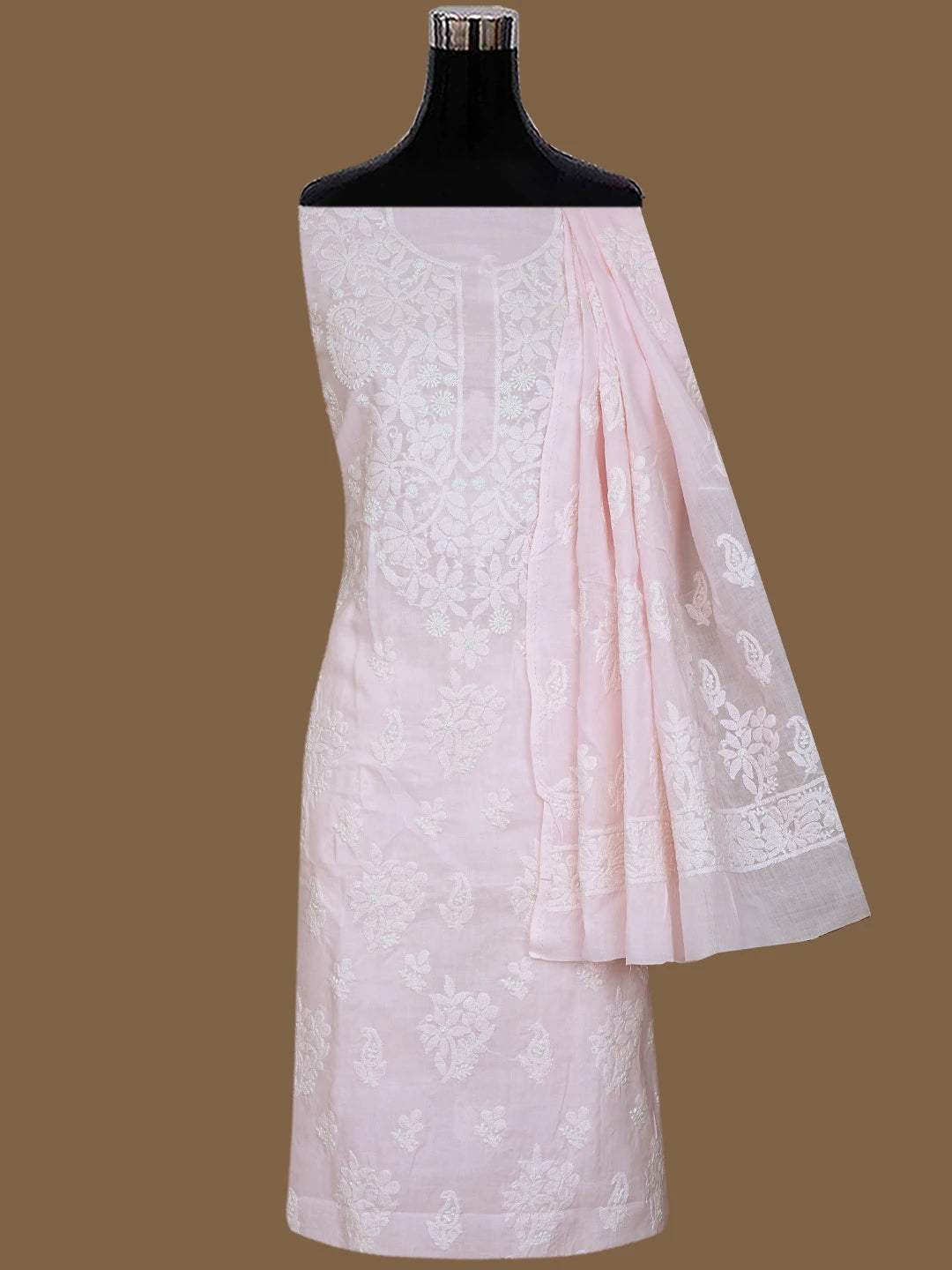 Ada Hand Embroidered Pink Cotton Lucknowi Chikankari Unstitched Suit Piece 01A764942