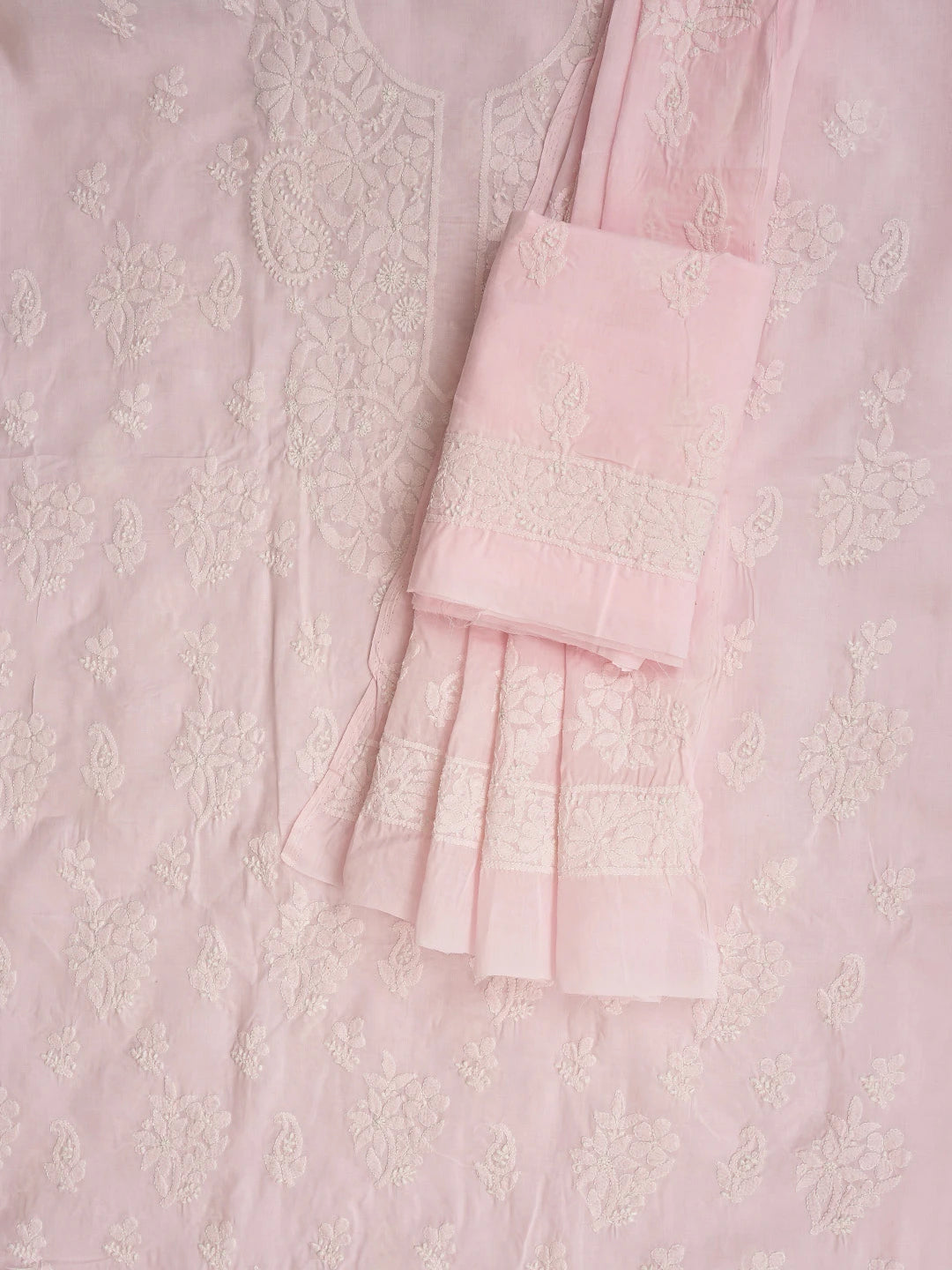 Ada Hand Embroidered Pink Cotton Lucknowi Chikankari Unstitched Suit Piece 01A764942