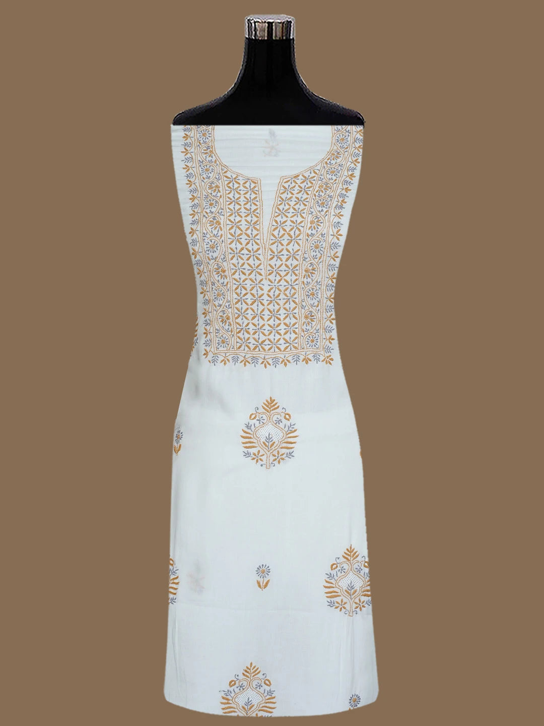 Ada Hand Embroidered White Cotton Lucknowi Chikankari Unstitched Suit Piece 01A396142