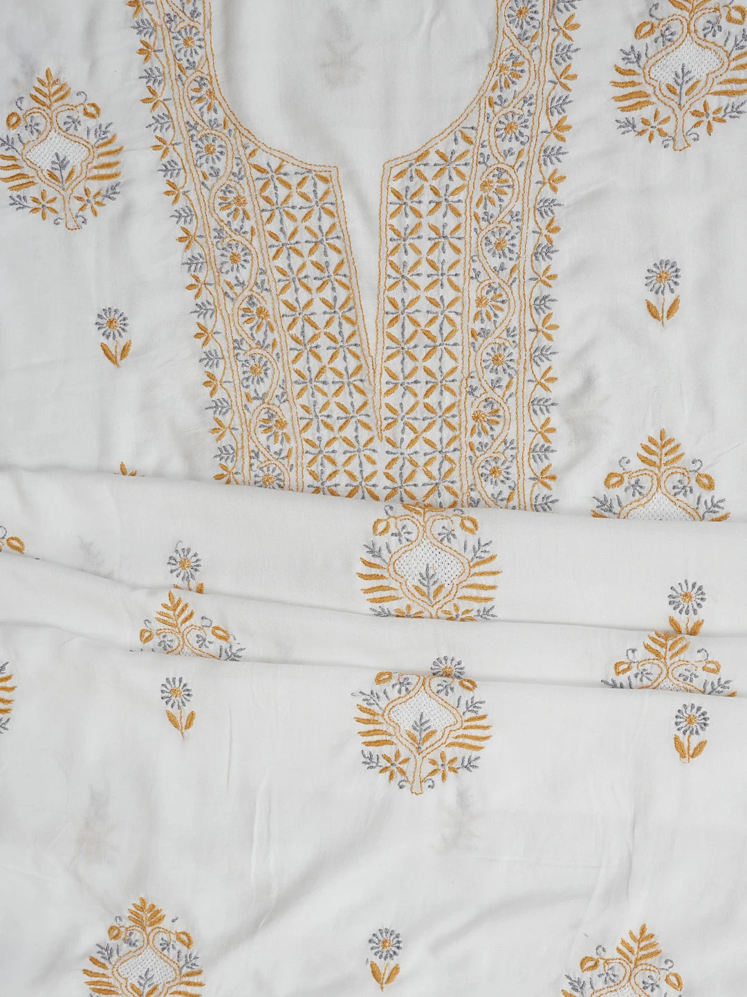 Ada Hand Embroidered White Cotton Lucknowi Chikankari Unstitched Suit Piece 01A396142