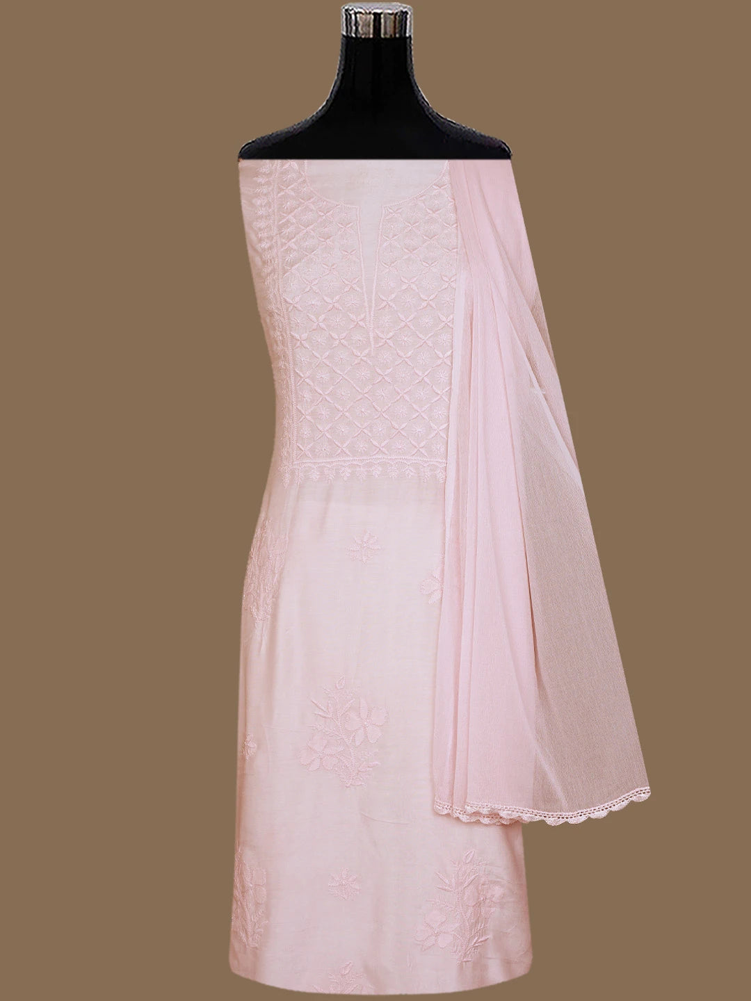 Ada Hand Embroidered Pink Muslin Lucknowi Chikankari Unstitched Suit Piece 01A795823
