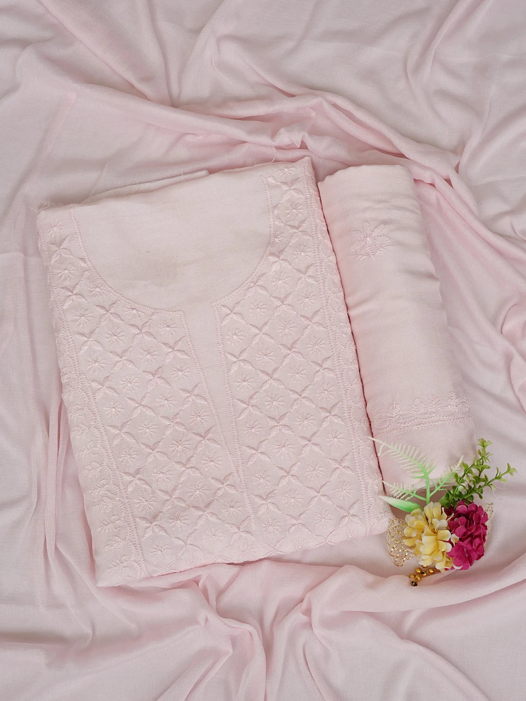 Ada Hand Embroidered Pink Muslin Lucknowi Chikankari Unstitched Suit Piece 01A795823