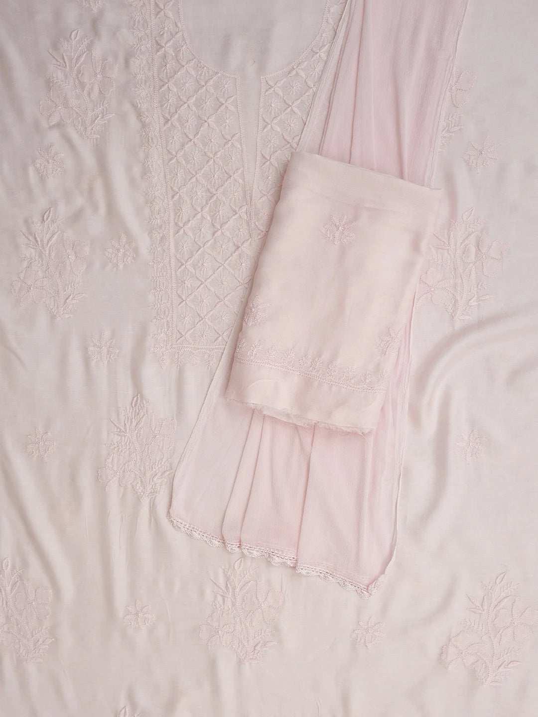 Ada Hand Embroidered Pink Muslin Lucknowi Chikankari Unstitched Suit Piece 01A795823