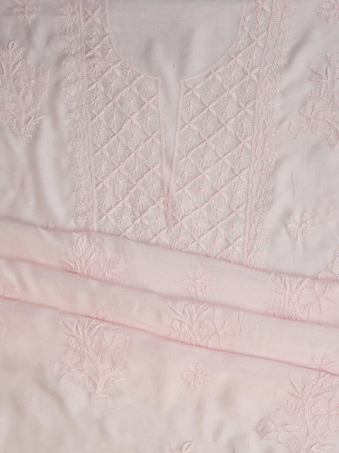 Ada Hand Embroidered Pink Muslin Lucknowi Chikankari Unstitched Suit Piece 01A795823