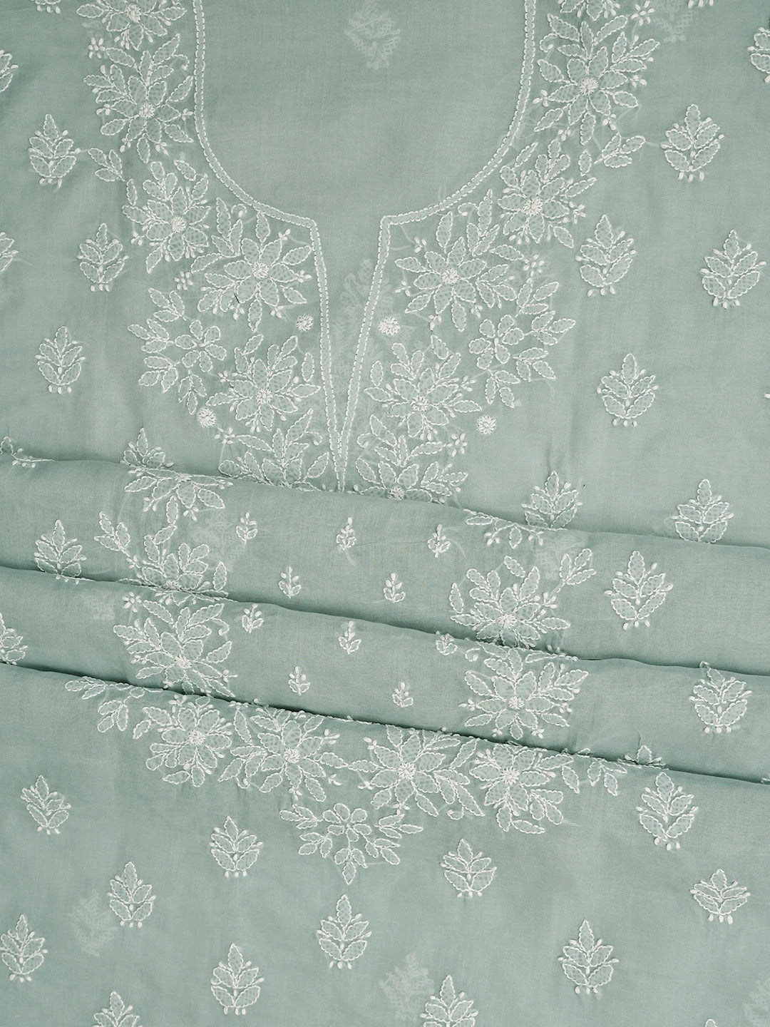 Ada Hand Embroidered Grey Cotton Lucknowi Chikankari Unstitched Suit Piece 01A791305