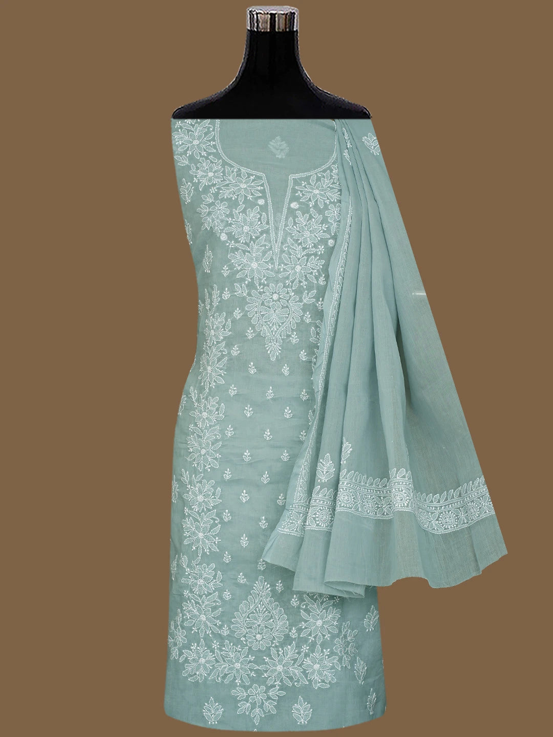 Ada Hand Embroidered Grey Cotton Lucknowi Chikankari Unstitched Suit Piece 01A791305