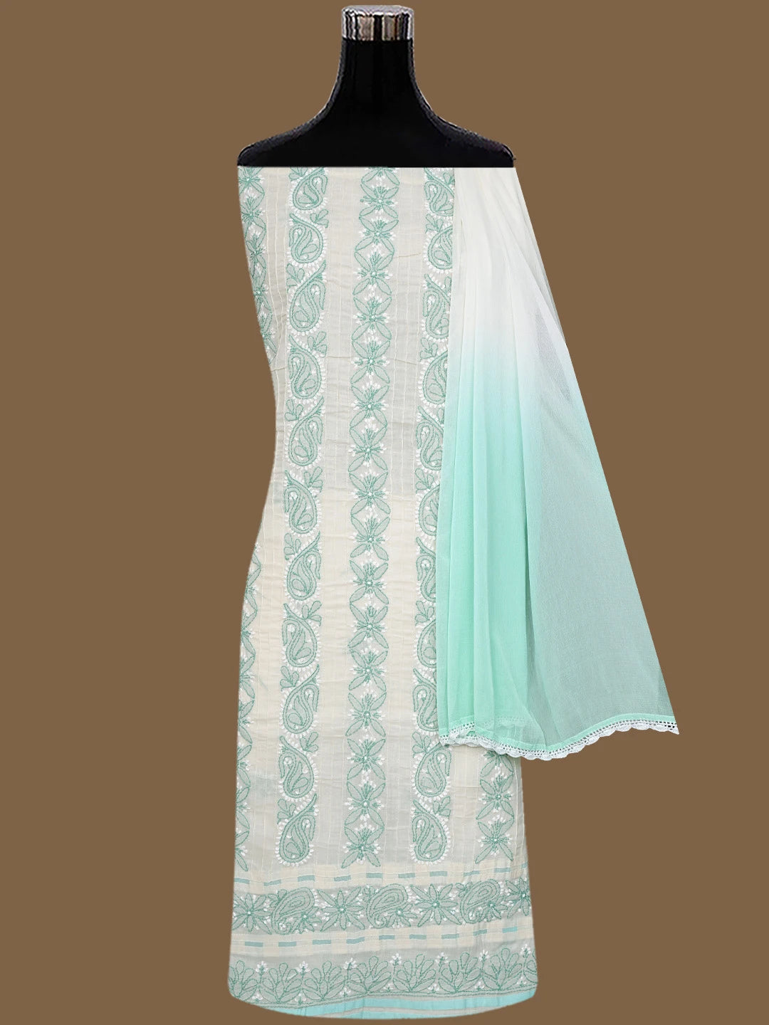 Ada Hand Embroidered Cream Cotton Lucknowi Chikankari Unstitched Suit Piece 01A822441