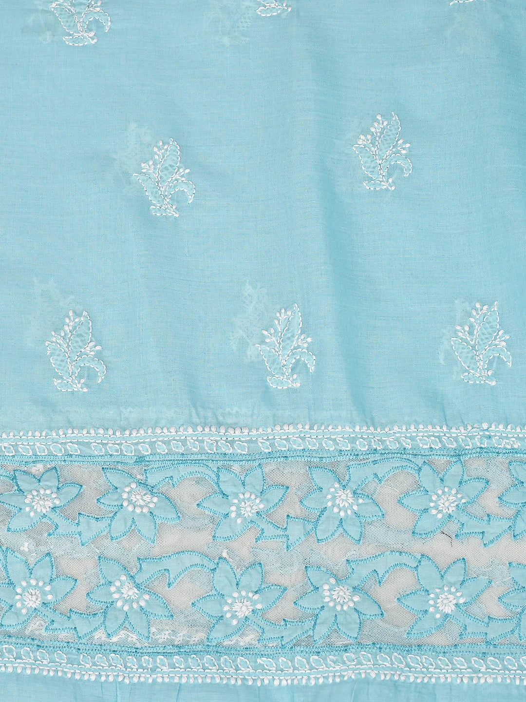 Ada Hand Embroidered Sky Blue Cotton Lucknowi Chikankari Unstitched Suit Piece 01A821959