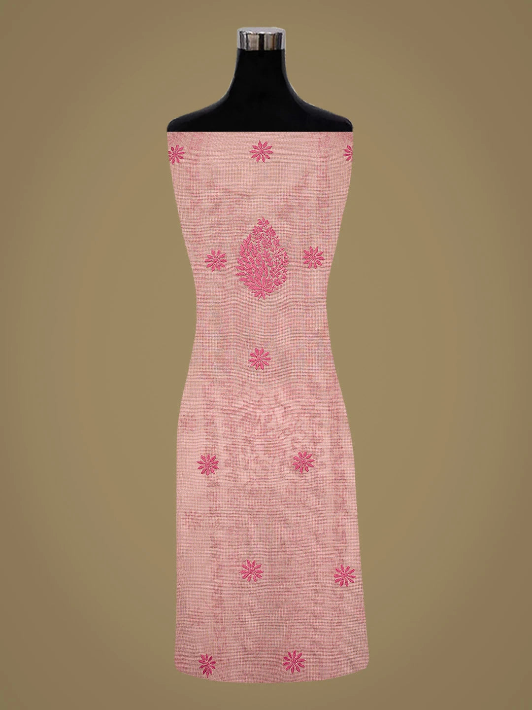 Ada Hand Embroidered Pink Kota Chanderi Lucknowi Chikankari Unstitched Kurta Dupatta Set 01A816822