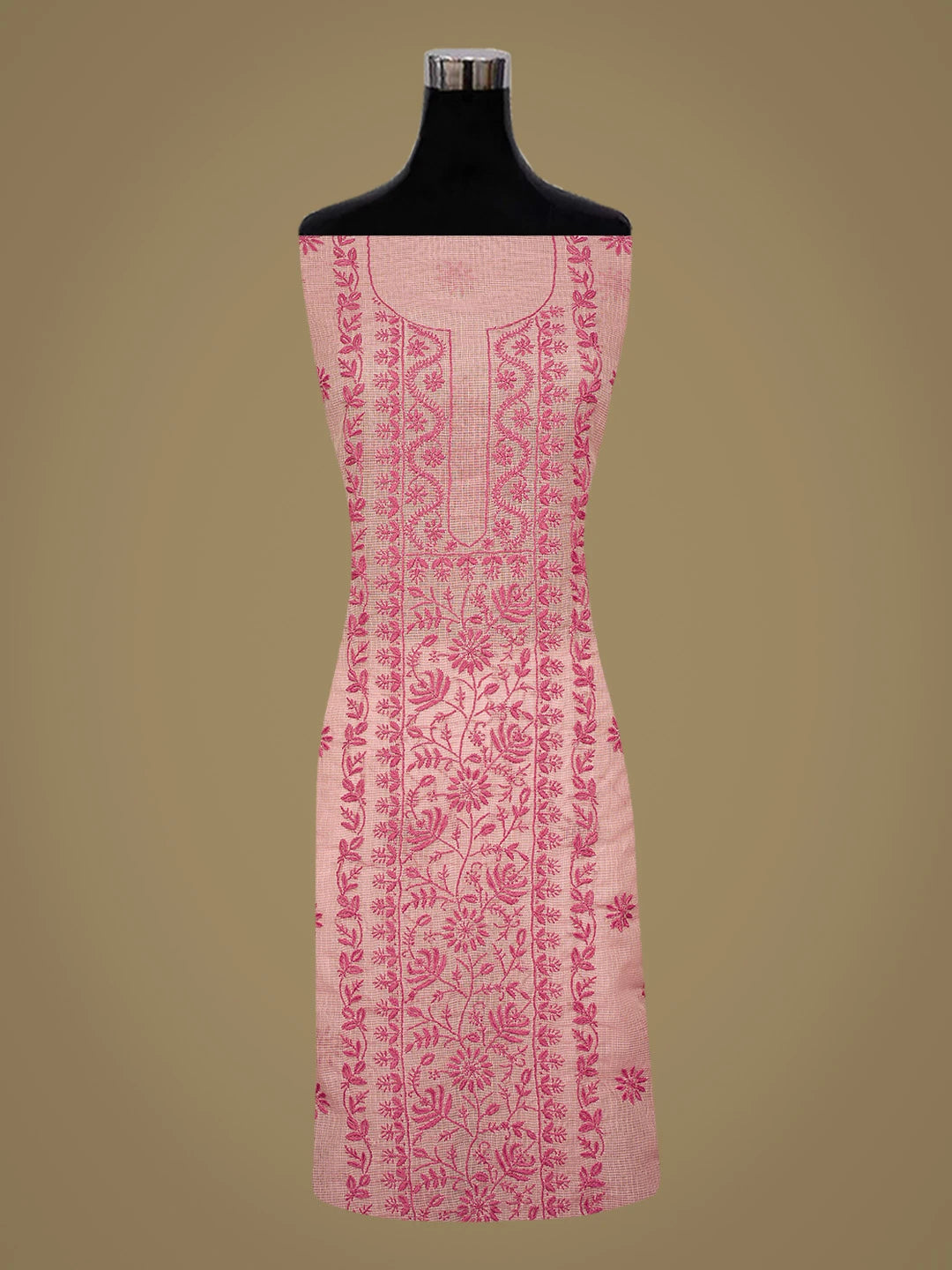 Ada Hand Embroidered Pink Kota Chanderi Lucknowi Chikankari Unstitched Kurta Dupatta Set 01A816822