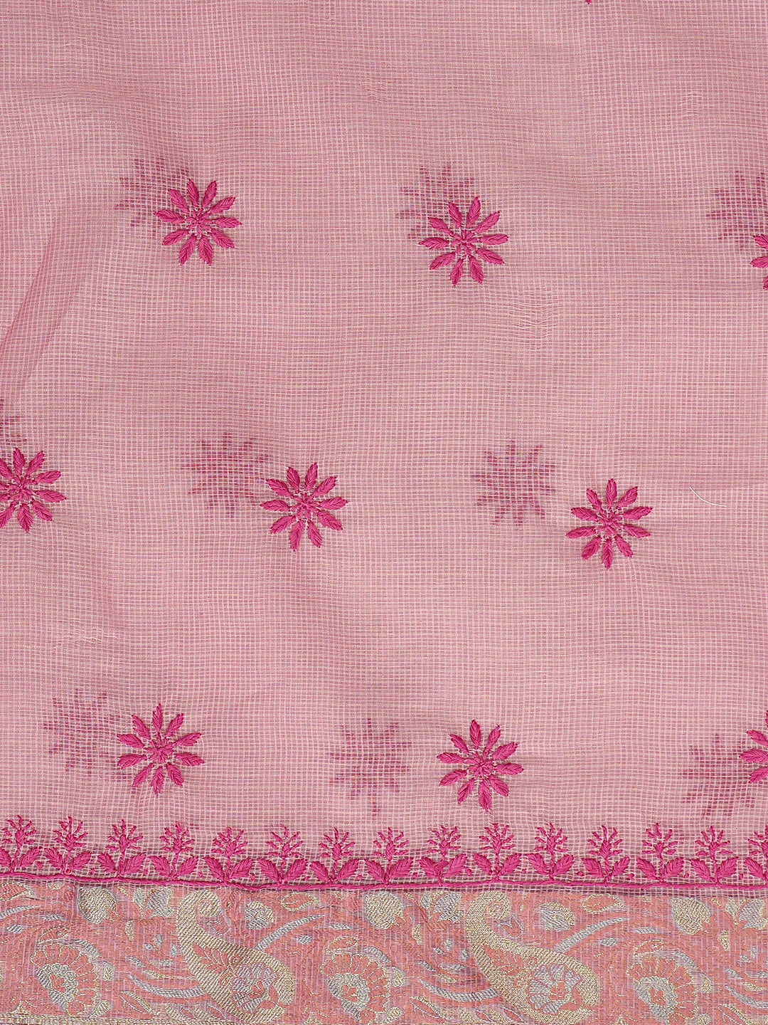 Ada Hand Embroidered Pink Kota Chanderi Lucknowi Chikankari Unstitched Kurta Dupatta Set 01A816822