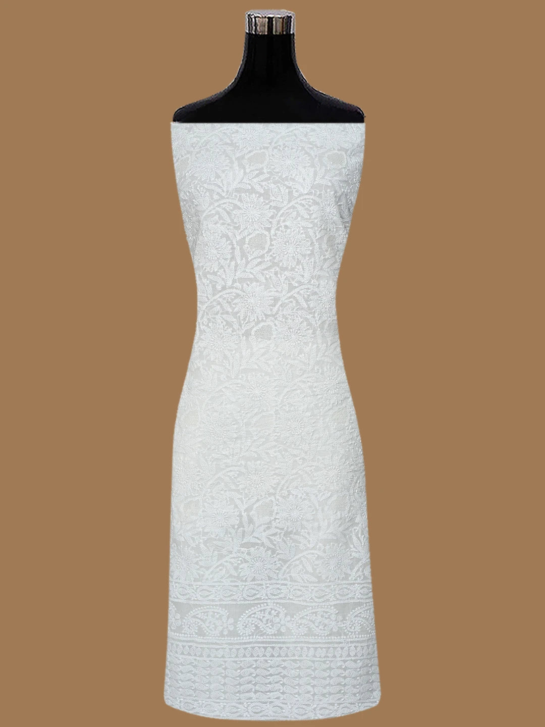Ada Hand Embroidered Cream Cotton Lucknowi Chikankari Unstitched Suit Piece 01A832148