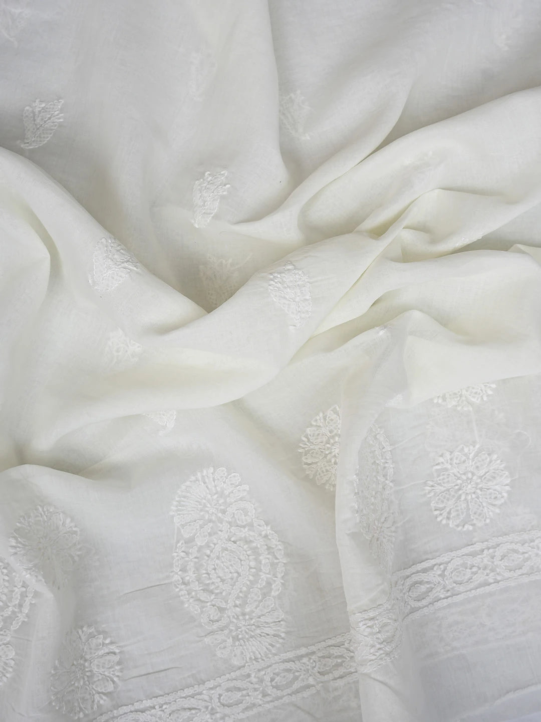 Ada Hand Embroidered Cream Cotton Lucknowi Chikankari Unstitched Suit Piece 01A832148