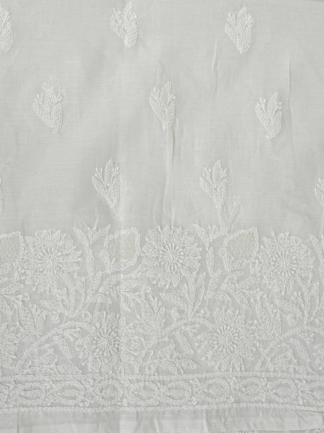 Ada Hand Embroidered Cream Cotton Lucknowi Chikankari Unstitched Suit Piece 01A832148
