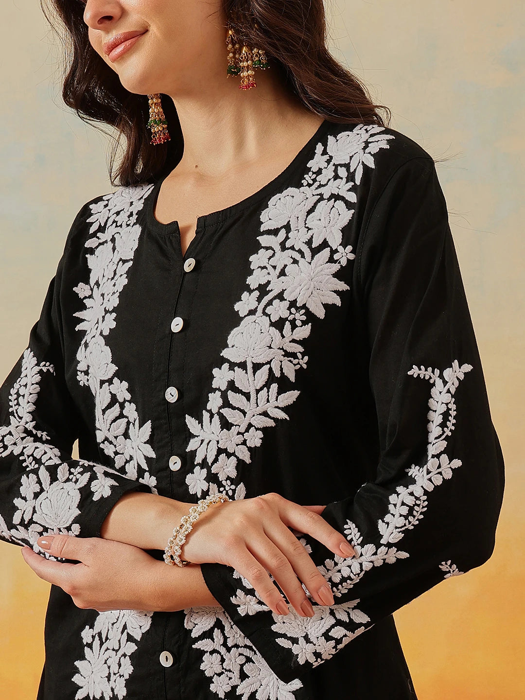 Ada Hand Embroidered Black Cotton Lucknowi Chikankari Co-Ord Set A811340