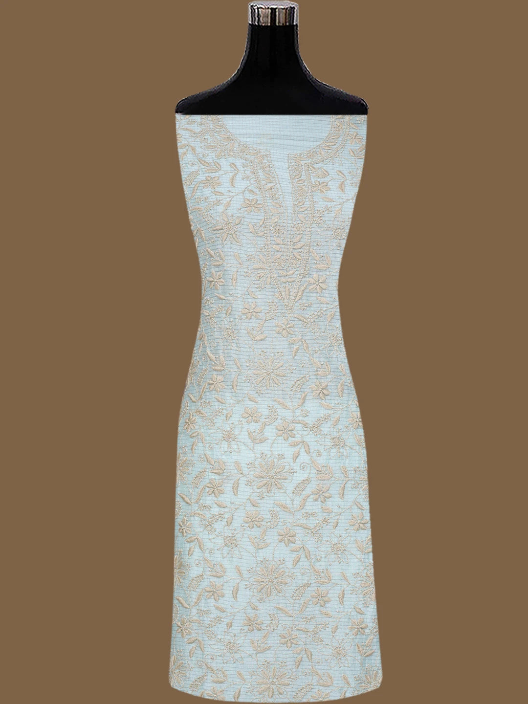 Ada Hand Embroidered Light Blue Chanderi Lucknowi Chikankari Unstitched Kurta Dupatta Set 01A680053