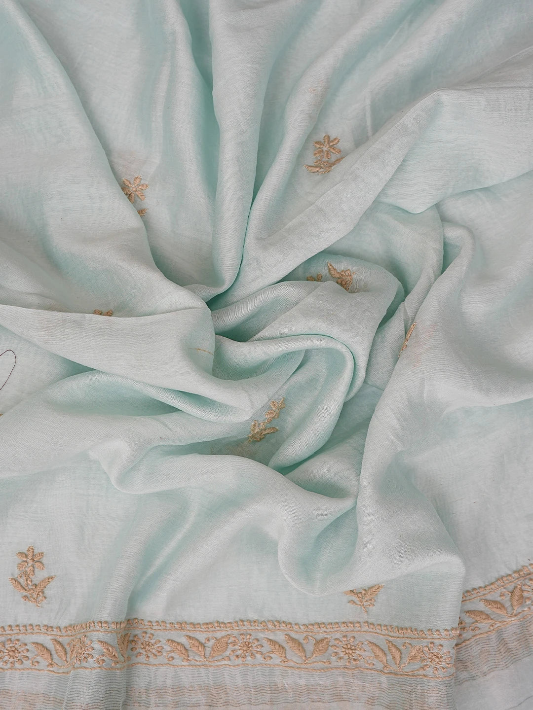 Ada Hand Embroidered Light Blue Chanderi Lucknowi Chikankari Unstitched Kurta Dupatta Set 01A680053