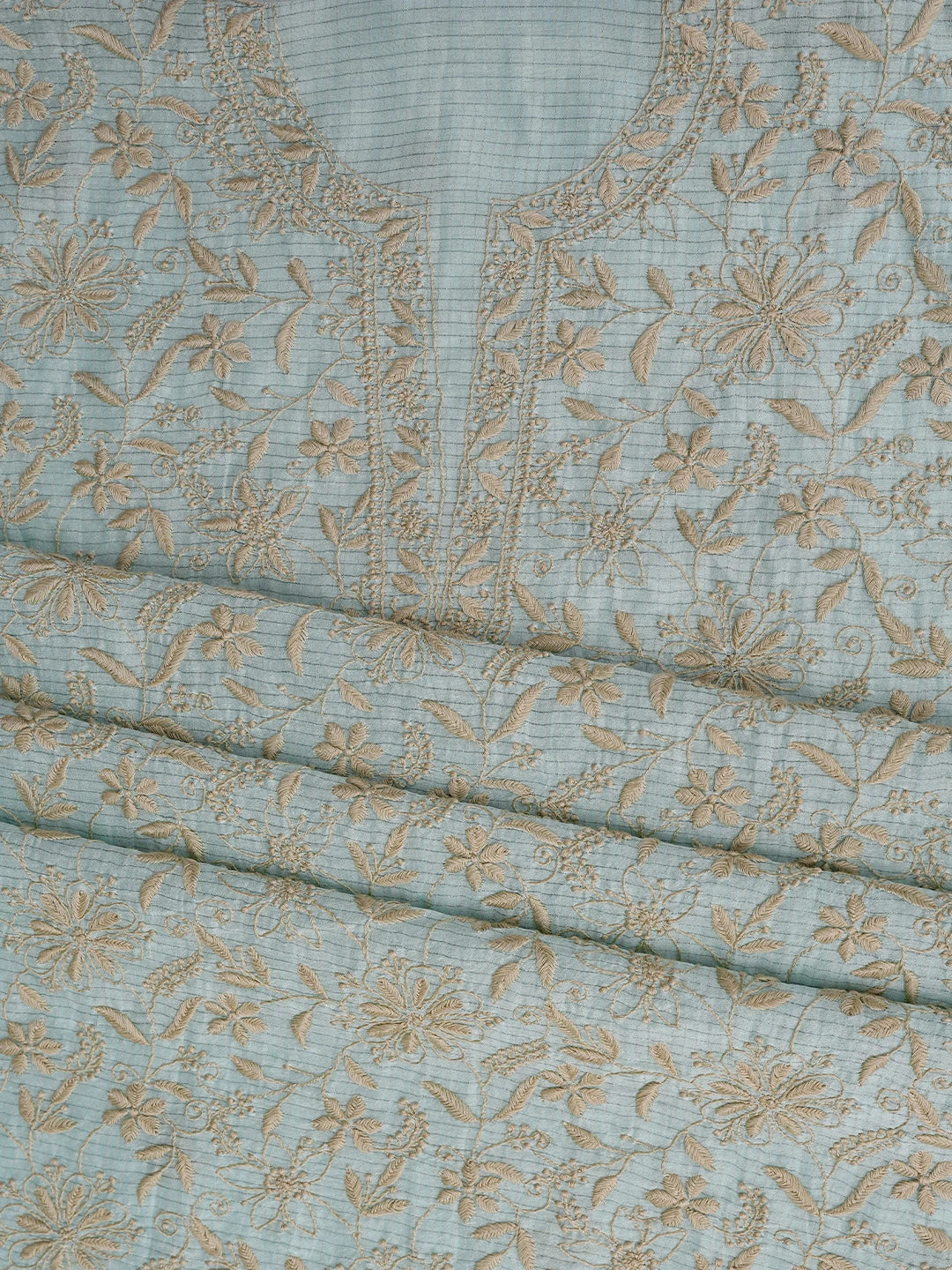 Ada Hand Embroidered Light Blue Chanderi Lucknowi Chikankari Unstitched Kurta Dupatta Set 01A680053