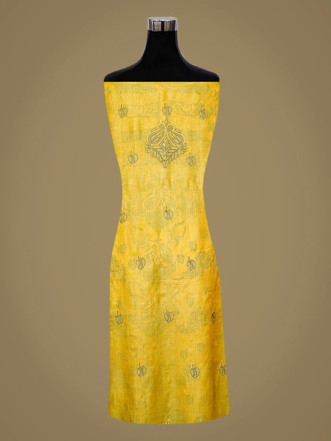 Ada Hand Embroidered Yellow Silk Lucknowi Chikankari Unstitched Suit Piece 01A832501