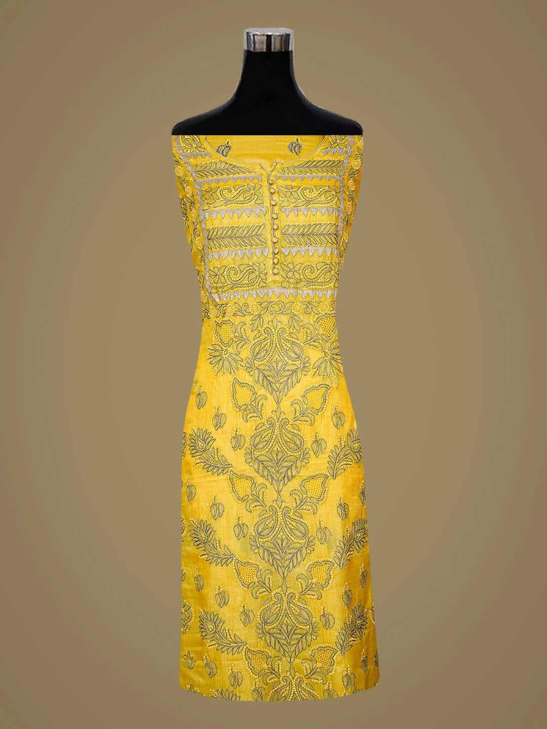 Ada Hand Embroidered Yellow Silk Lucknowi Chikankari Unstitched Suit Piece 01A832501