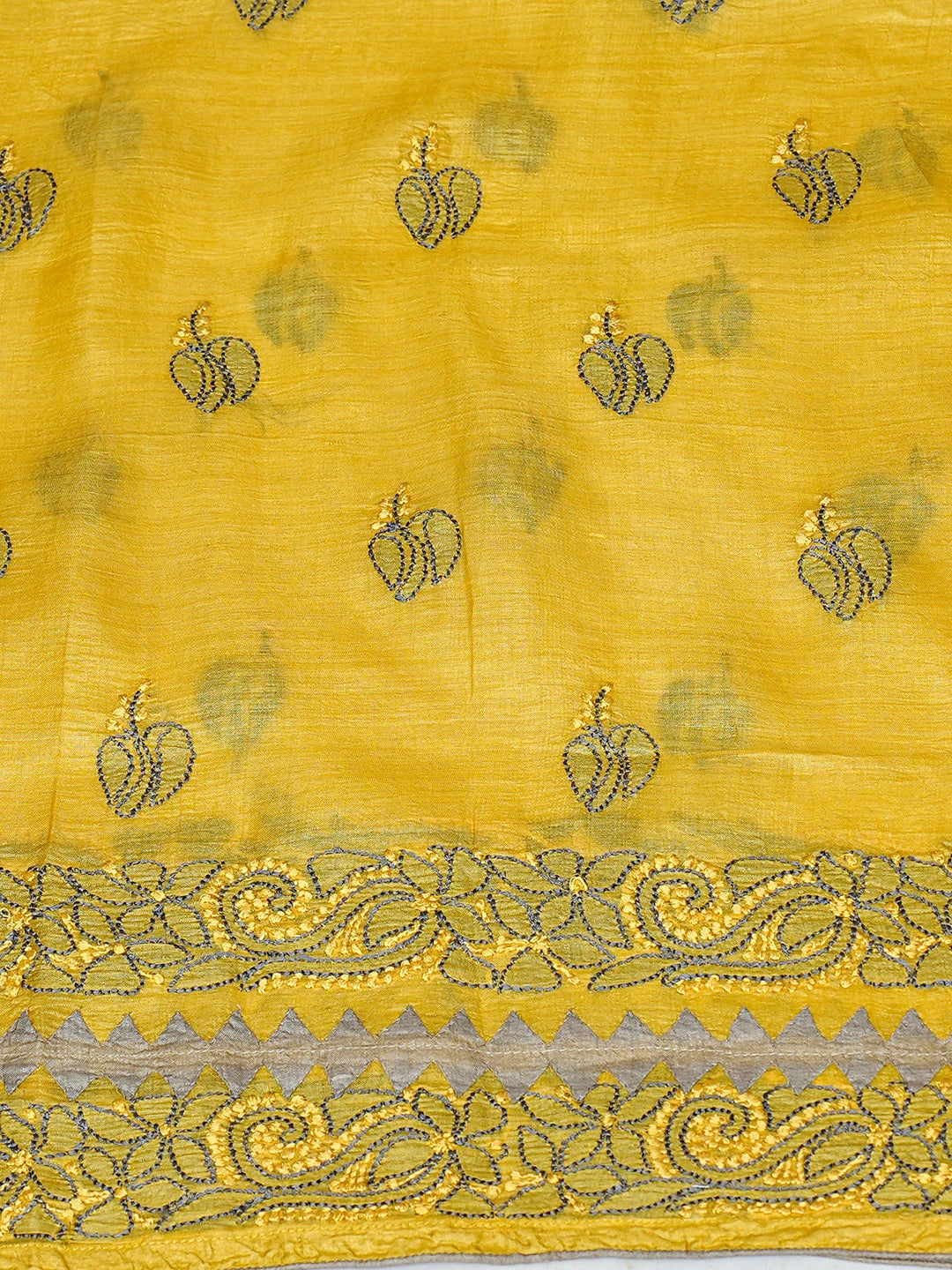 Ada Hand Embroidered Yellow Silk Lucknowi Chikankari Unstitched Suit Piece 01A832501