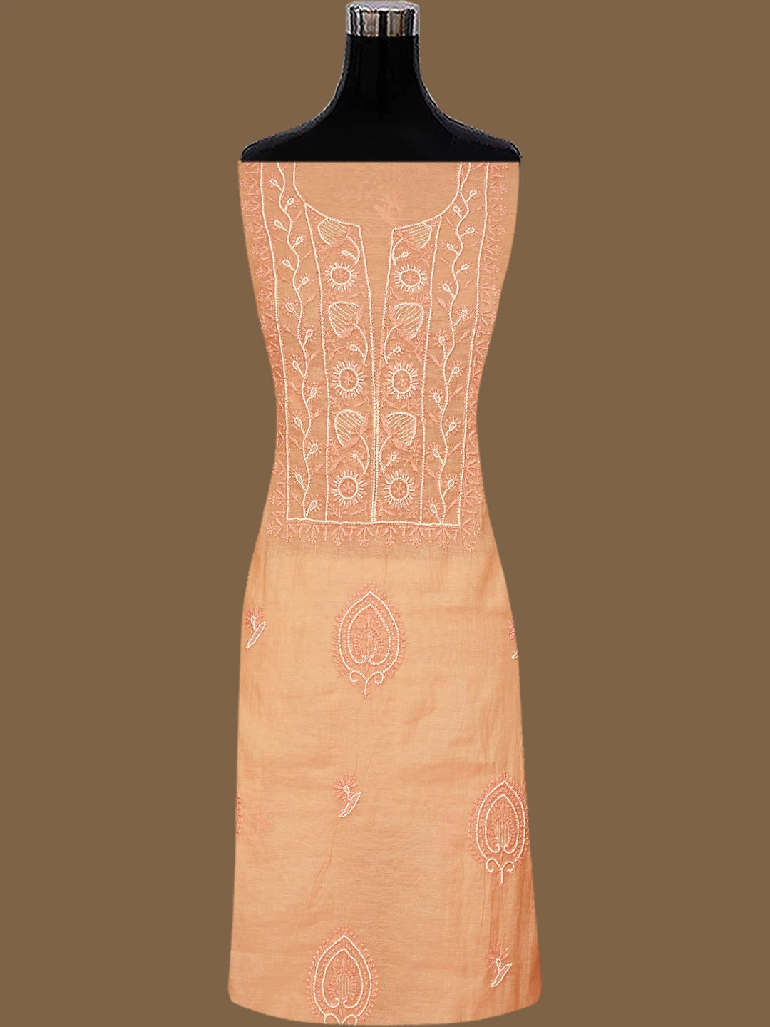 Ada Hand Embroidered Peach Chanderi Lucknowi Chikankari Unstitched Kurta Dupatta Set With Cutdana Work 01A757041
