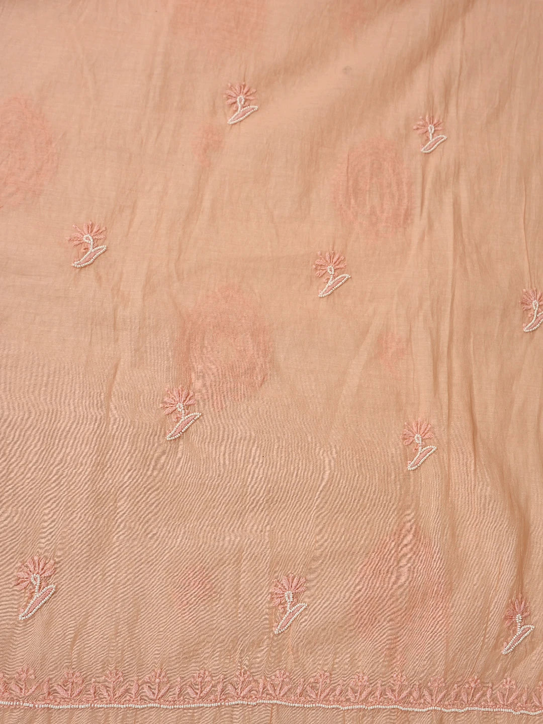 Ada Hand Embroidered Peach Chanderi Lucknowi Chikankari Unstitched Kurta Dupatta Set With Cutdana Work 01A757041