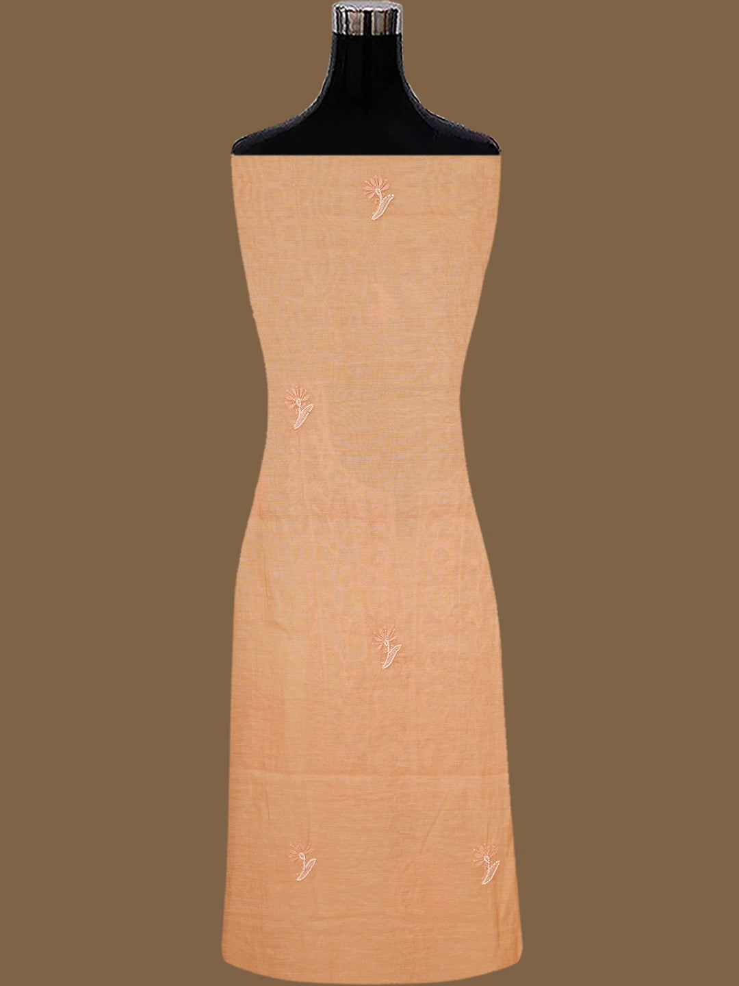 Ada Hand Embroidered Peach Chanderi Lucknowi Chikankari Unstitched Kurta Dupatta Set With Cutdana Work 01A757041