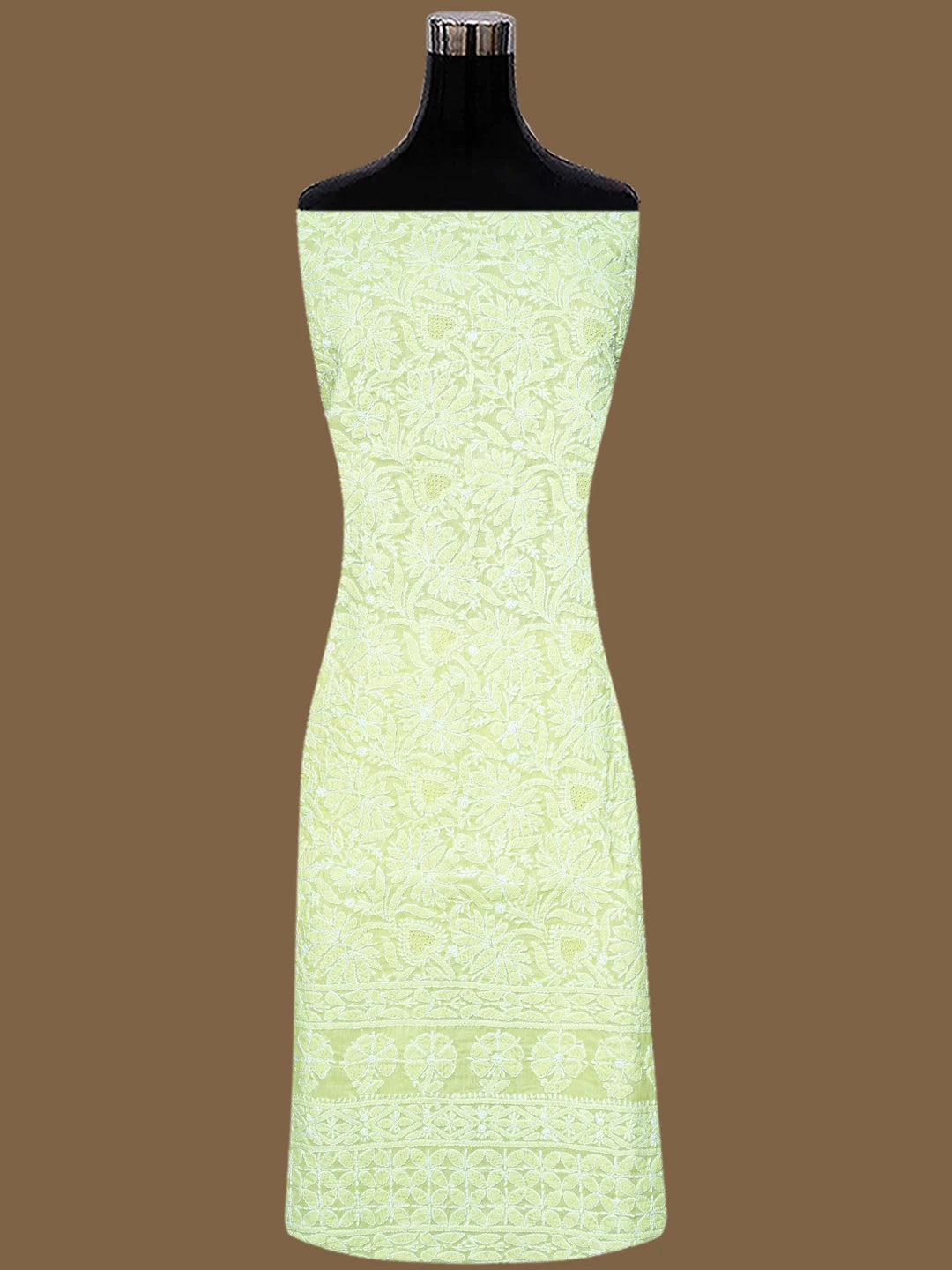 Ada Hand Embroidered Lime Green Cotton Lucknowi Chikankari Unstitched Kurta Piece 01A829674