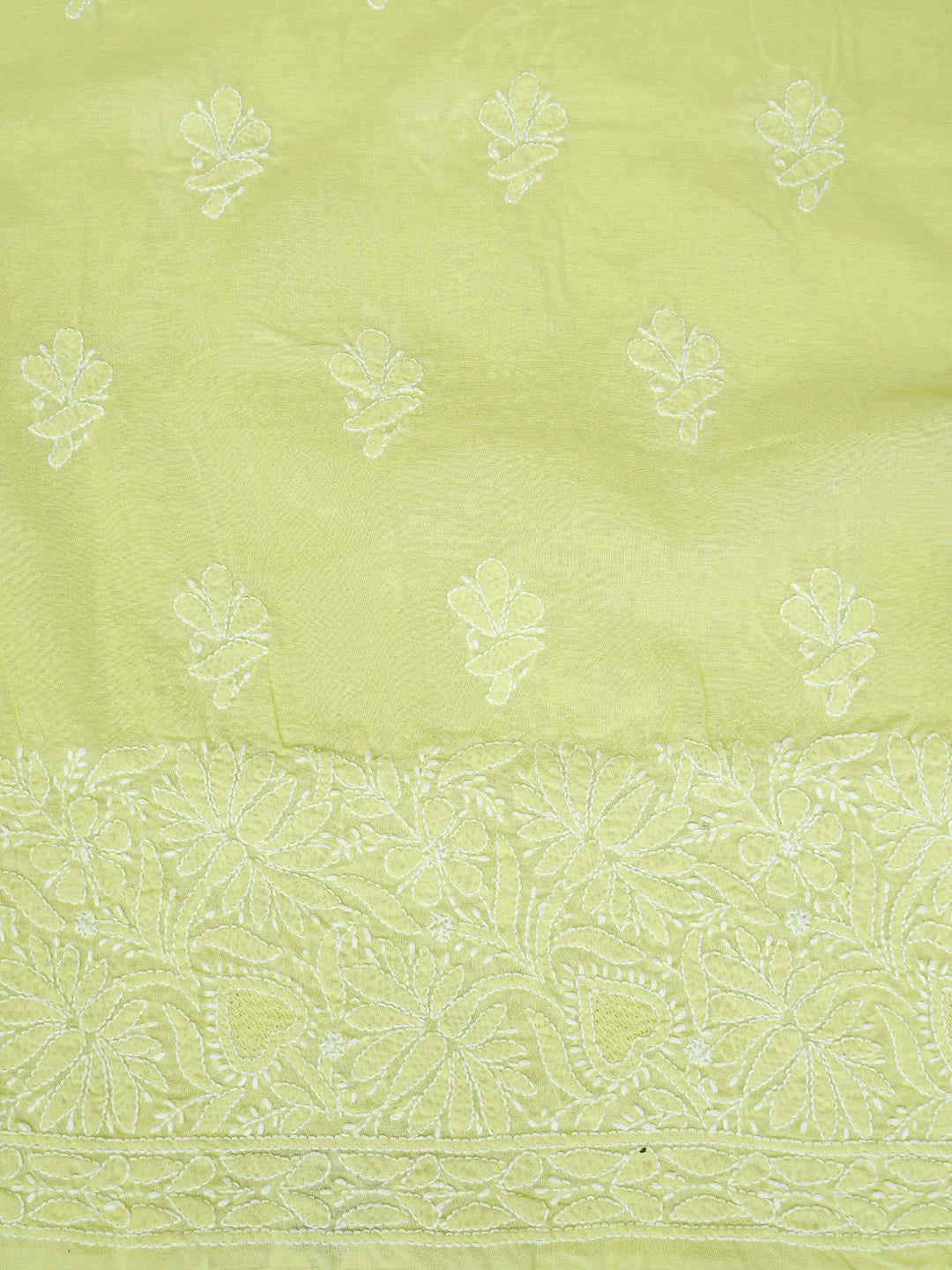 Ada Hand Embroidered Lime Green Cotton Lucknowi Chikankari Unstitched Kurta Piece 01A829674