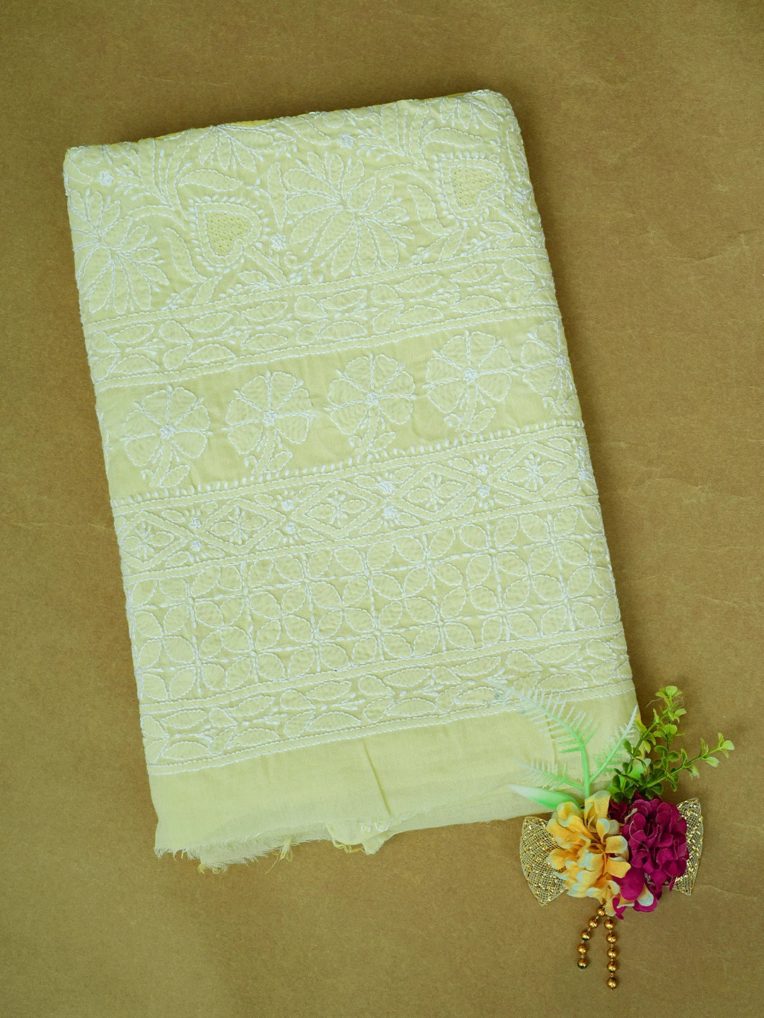 Ada Hand Embroidered Lime Green Cotton Lucknowi Chikankari Unstitched Kurta Piece 01A829674