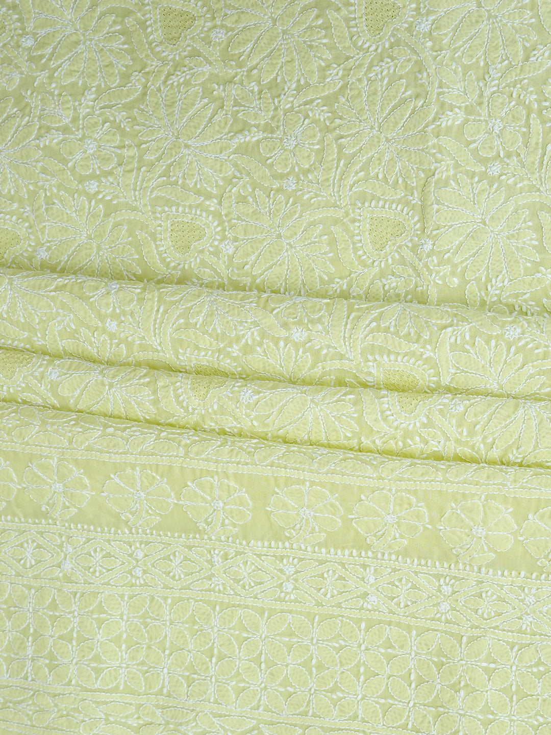 Ada Hand Embroidered Lime Green Cotton Lucknowi Chikankari Unstitched Kurta Piece 01A829674