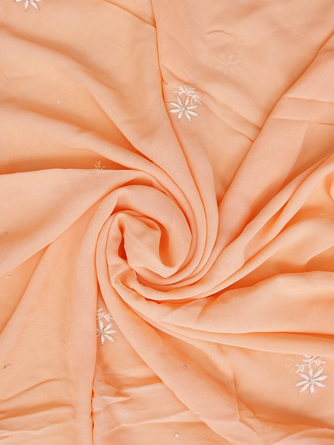 Ada Hand Embroidered Peach Viscose Georgette Lucknowi Chikankari Unstitched Kurta Dupatta Set With Sequinned Work 01A664755