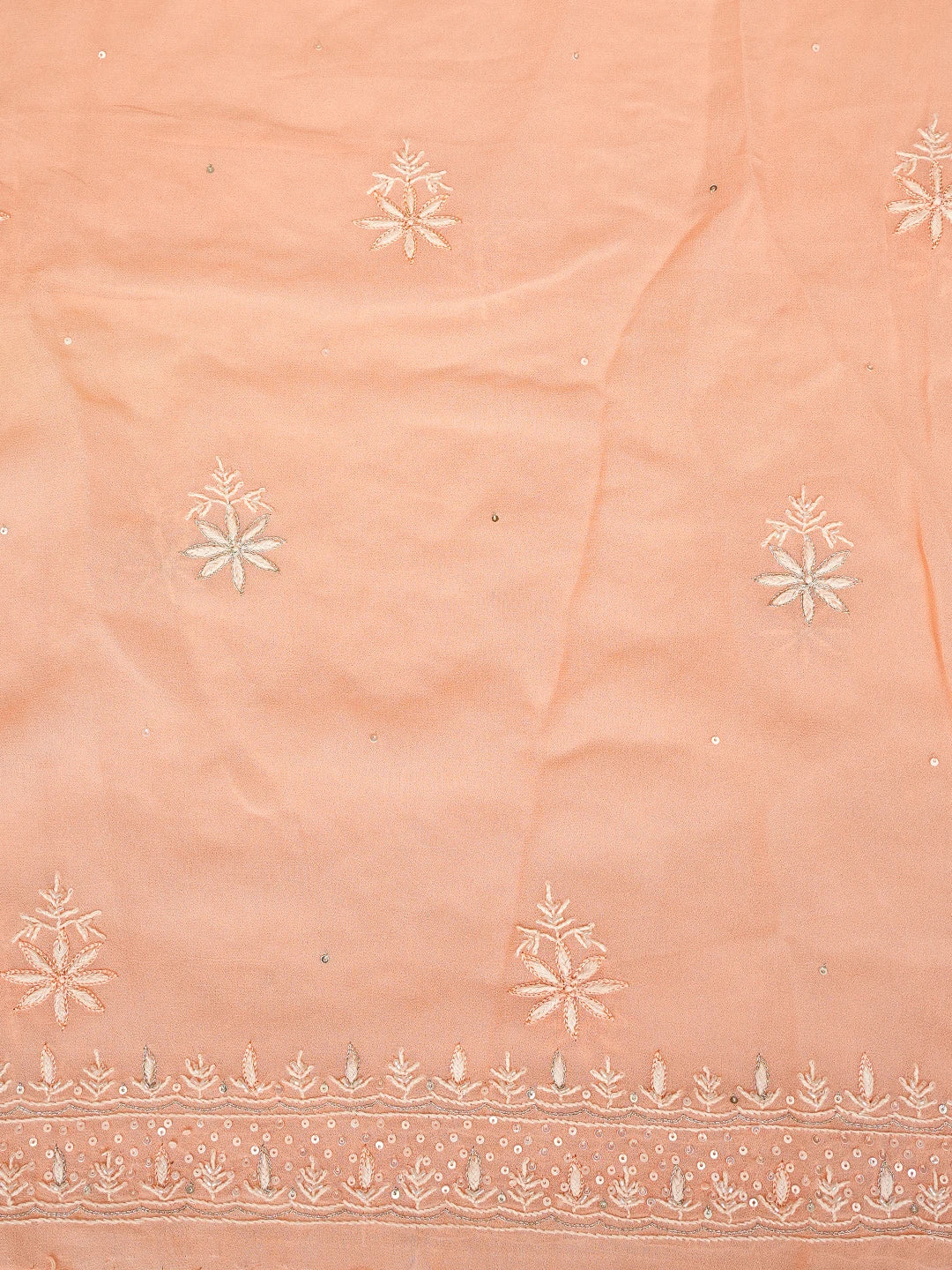 Ada Hand Embroidered Peach Viscose Georgette Lucknowi Chikankari Unstitched Kurta Dupatta Set With Sequinned Work 01A664755