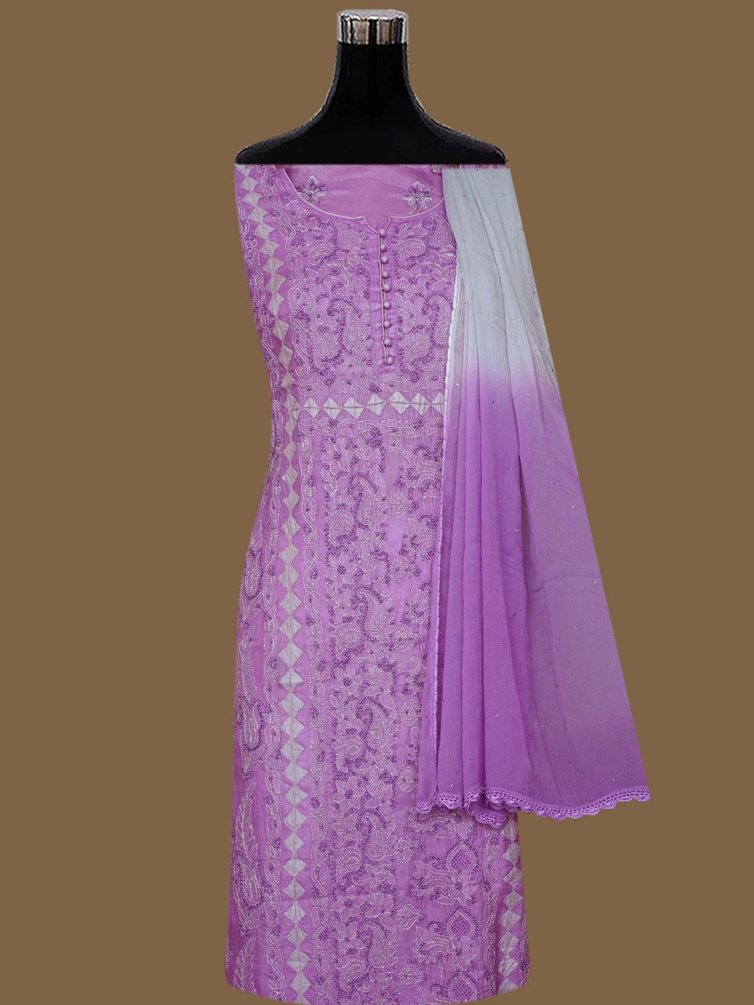 Ada Hand Embroidered Purple Silk Lucknowi Chikankari Unstitched Suit Piece 01A832481