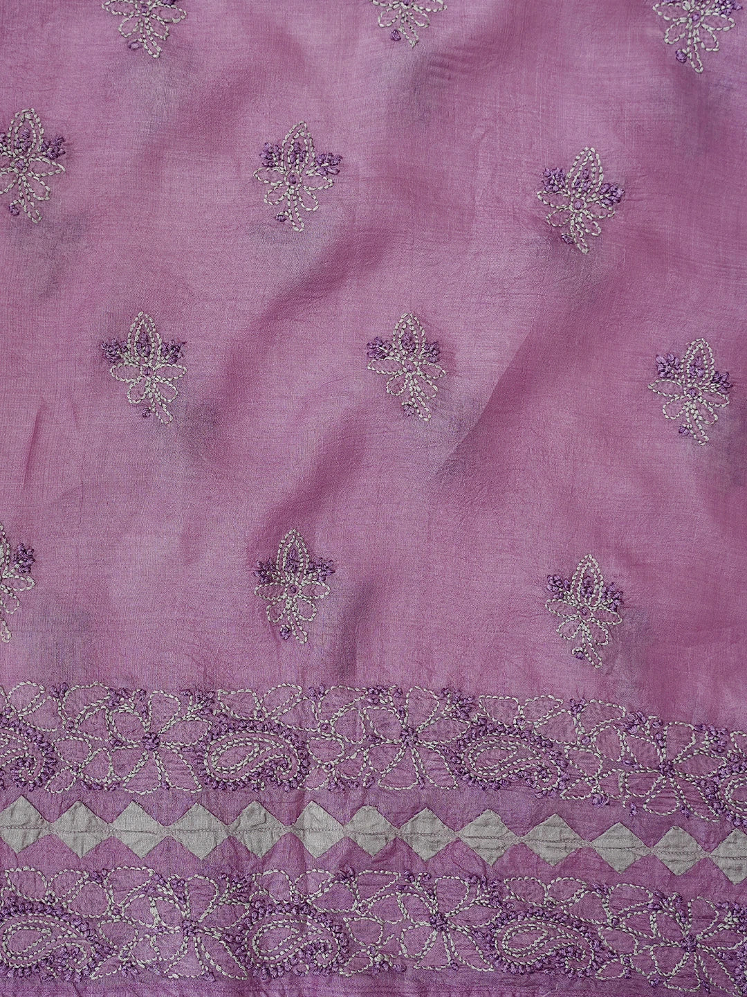 Ada Hand Embroidered Purple Silk Lucknowi Chikankari Unstitched Suit Piece 01A832481