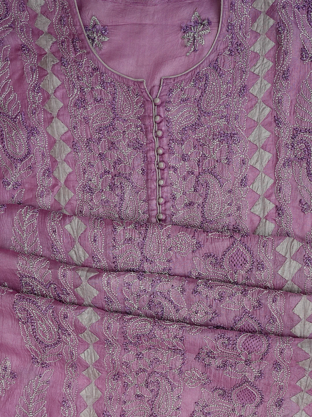 Ada Hand Embroidered Purple Silk Lucknowi Chikankari Unstitched Suit Piece 01A832481
