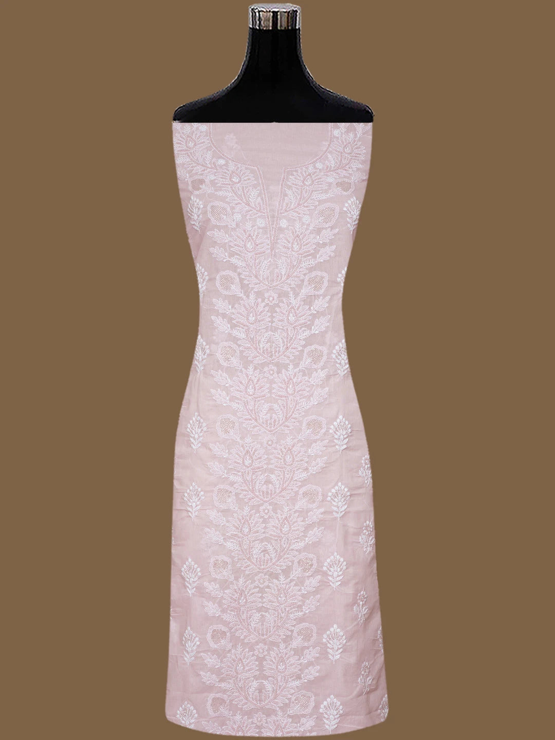 Ada Hand Embroidered Pink Cotton Lucknowi Chikankari Unstitched Suit Piece With Cutdana Work 01A790570