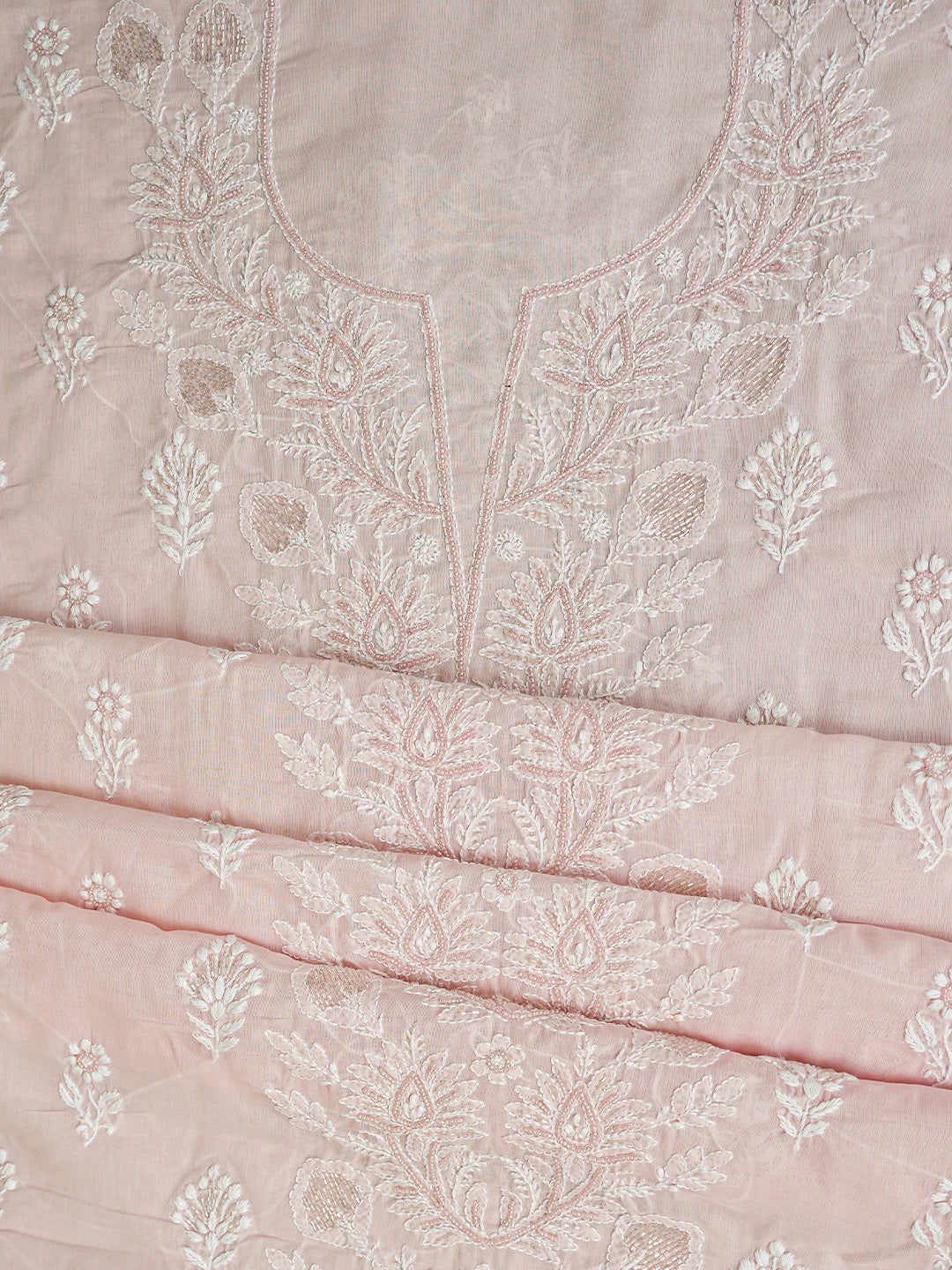Ada Hand Embroidered Pink Cotton Lucknowi Chikankari Unstitched Suit Piece With Cutdana Work 01A790570