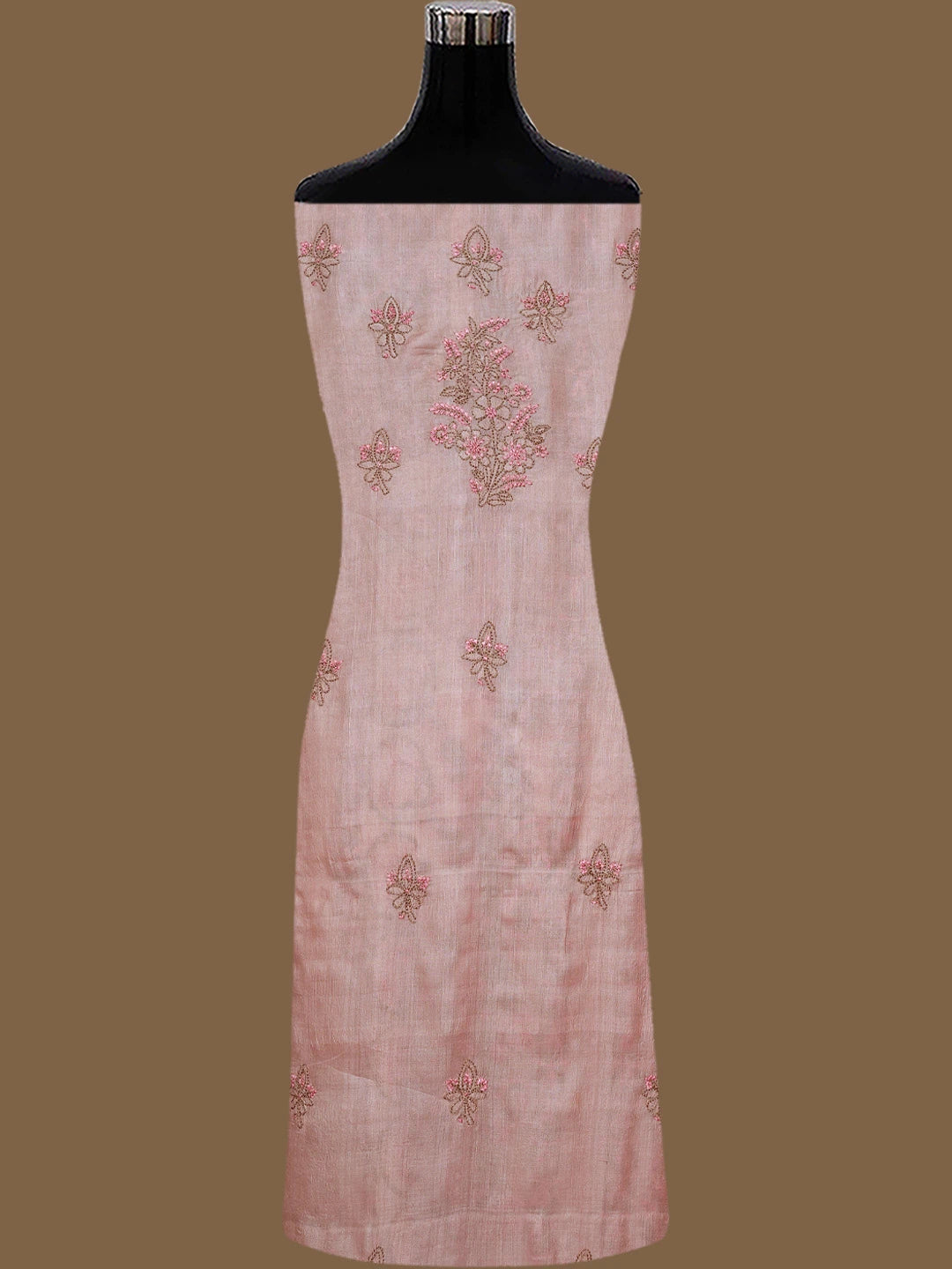Ada Hand Embroidered Peach Bud Silk Lucknowi Chikankari Semi-stitched Suit Piece With Muqaish  Work 01A832467