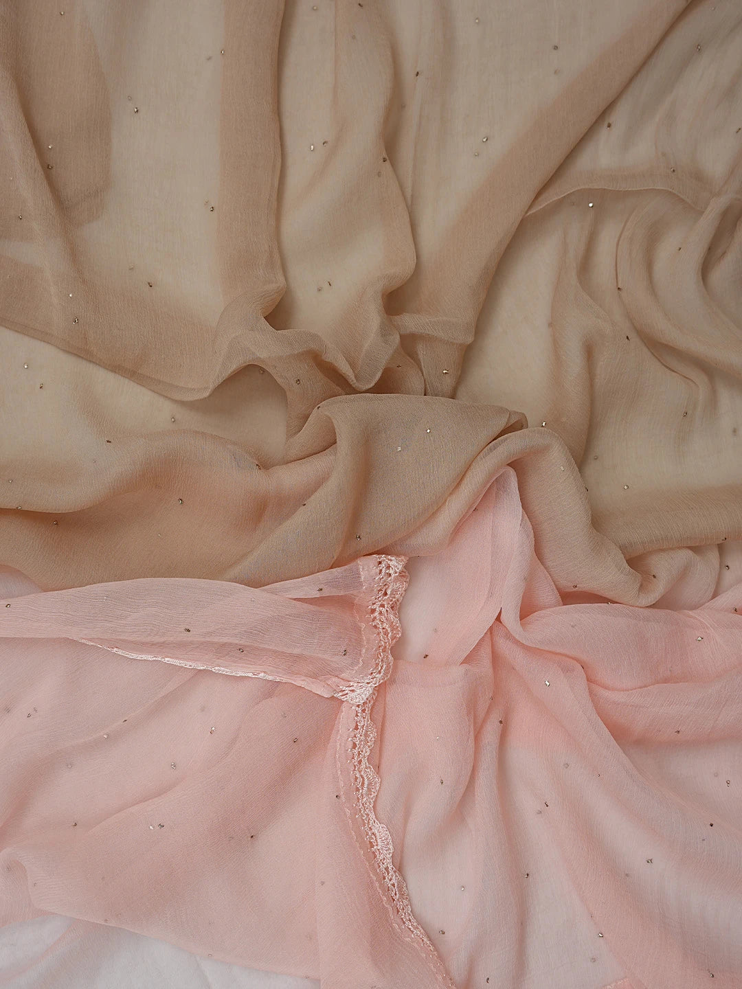 Ada Hand Embroidered Peach Bud Silk Lucknowi Chikankari Semi-stitched Suit Piece With Muqaish  Work 01A832467