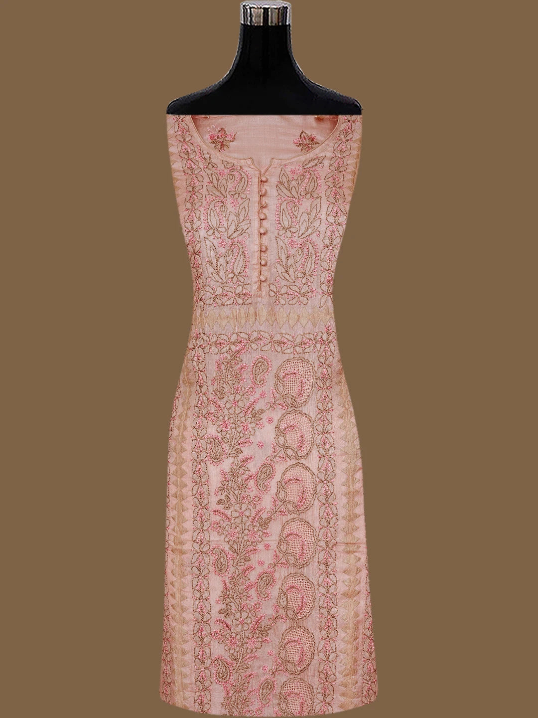 Ada Hand Embroidered Peach Bud Silk Lucknowi Chikankari Semi-stitched Suit Piece With Muqaish  Work 01A832467