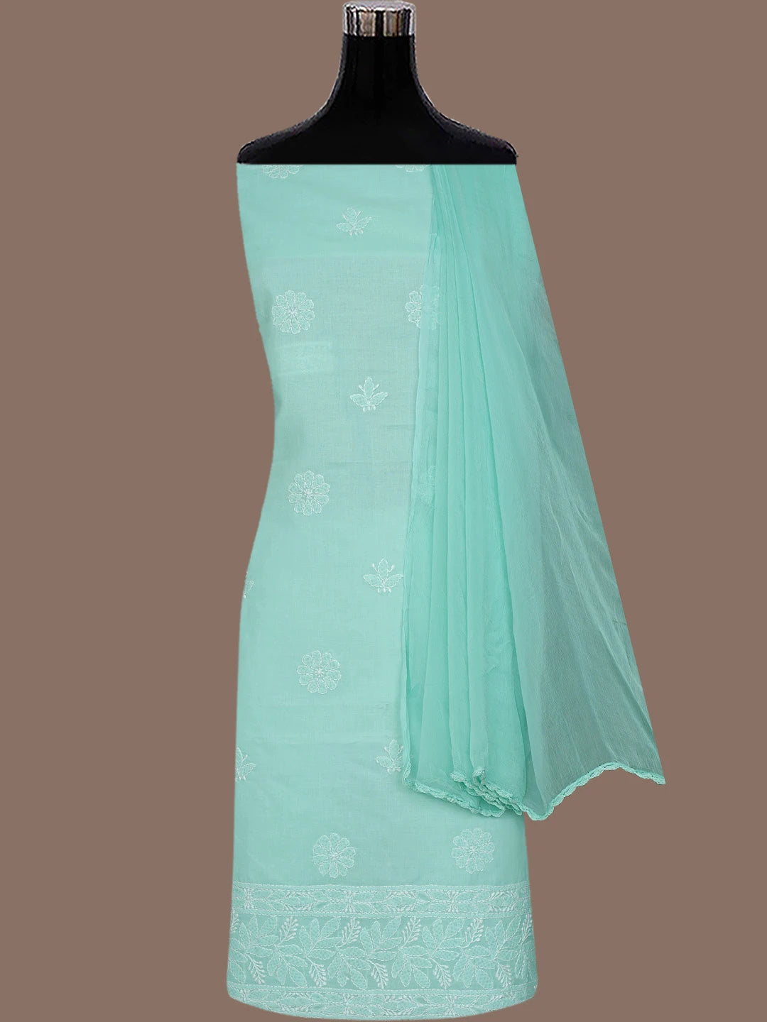 Ada Hand Embroidered Sea Green Cotton Lucknowi Chikankari Unstitched Suit Piece 01A818688